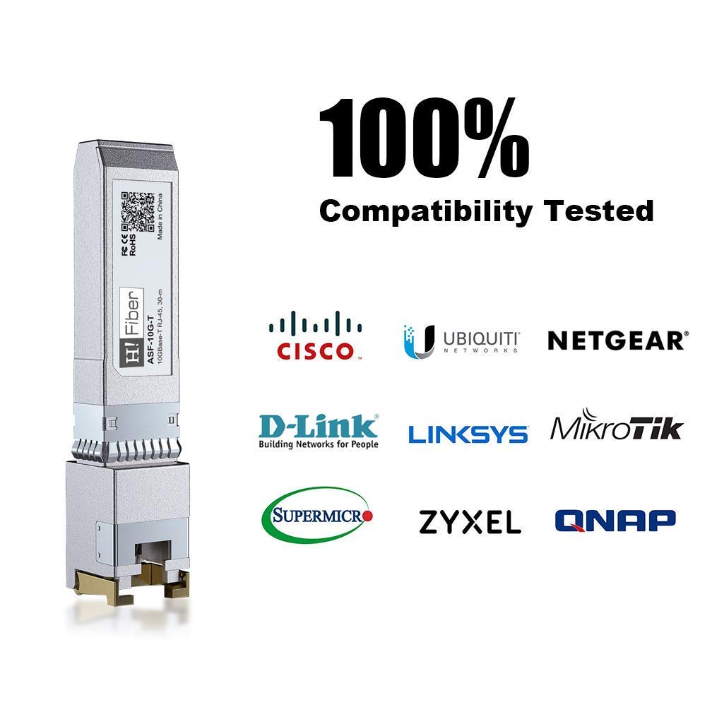 H!Fiber 10Gb SFP+ RJ45 Transceiver, 10Gbase-T SFP+ Ethernet Module Support 10G/5G/2.5G/1.25G, Compatible with Cisco SFP-10G-T-S, Ubiquiti UF-RJ45-10G, UniFi, Meraki,MikroTik,Supermicro and More, 30m