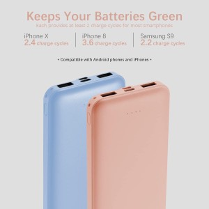 Miady 4-पैक 10000mAh डुअल USB पोर्टेबल चार्जर, USB-C फ़ास्ट चार्जिंग पावर बैंक, स्लिम बैकअप चार्जर बैटरी पैक iPhone 16/15/14/13 Galaxy S24/22 iPad Android आदि के साथ कम्पैटिबल