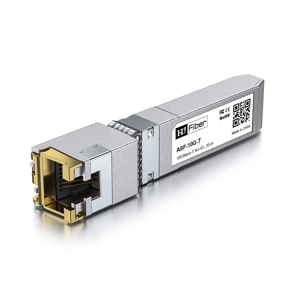 H!Fiber 10Gb SFP+ RJ45 Transceiver, 10Gbase-T SFP+ Ethernet Module Support 10G/5G/2.5G/1.25G, Compatible with Cisco SFP-10G-T-S, Ubiquiti UF-RJ45-10G, UniFi, Meraki,MikroTik,Supermicro and More, 30m